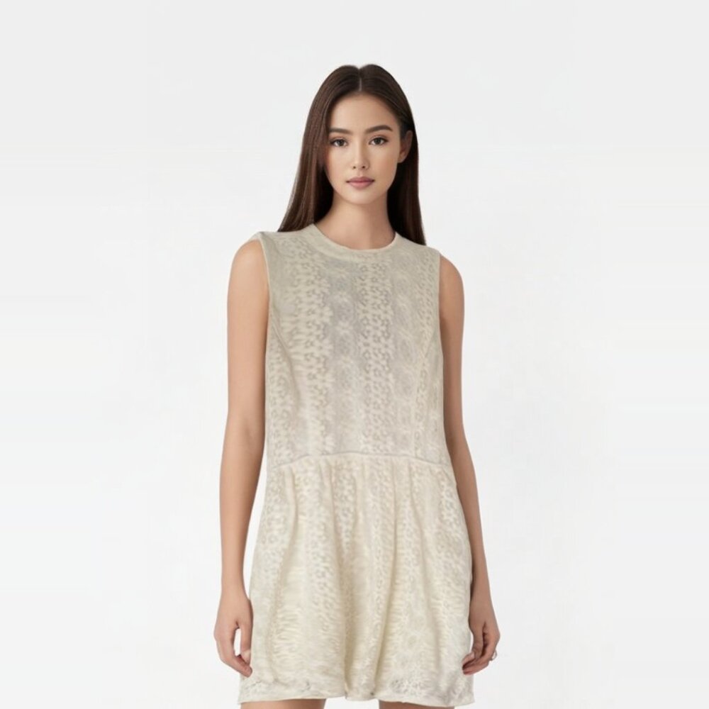 Forever 21 Junior Girls Cream Floral Lace Overlay Skater Dress Size S